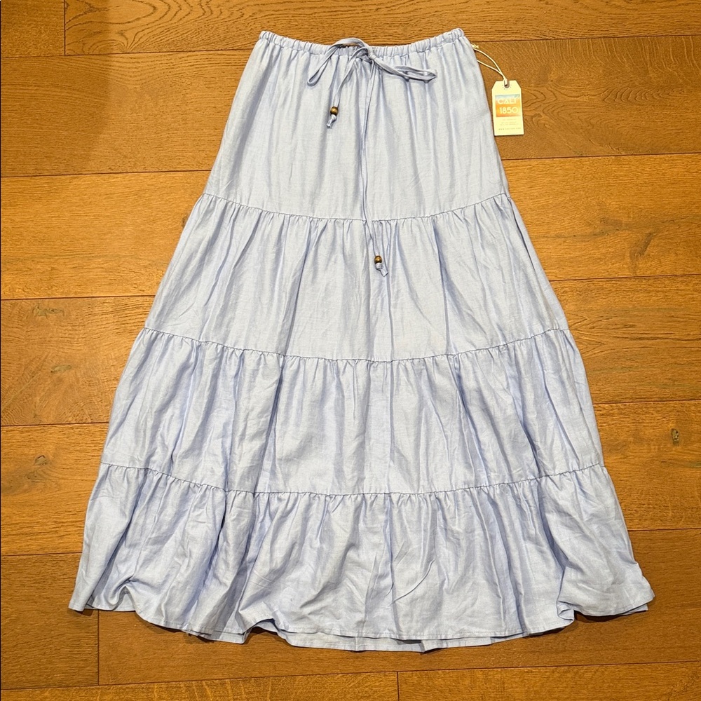 Elegant Light Blue Tiered Maxi Skirt